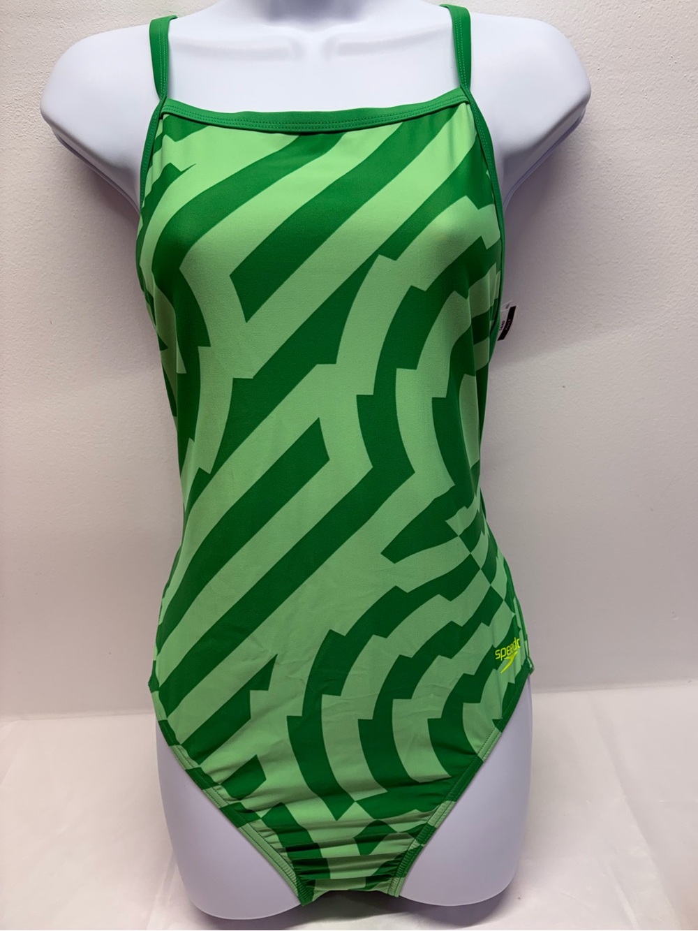 Speedo pro LT Green Geometric Print One-Piece Swimsuit size 14 /40 team swimmer